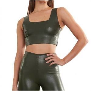 NEW COMMANDO faux leather crop top in pine